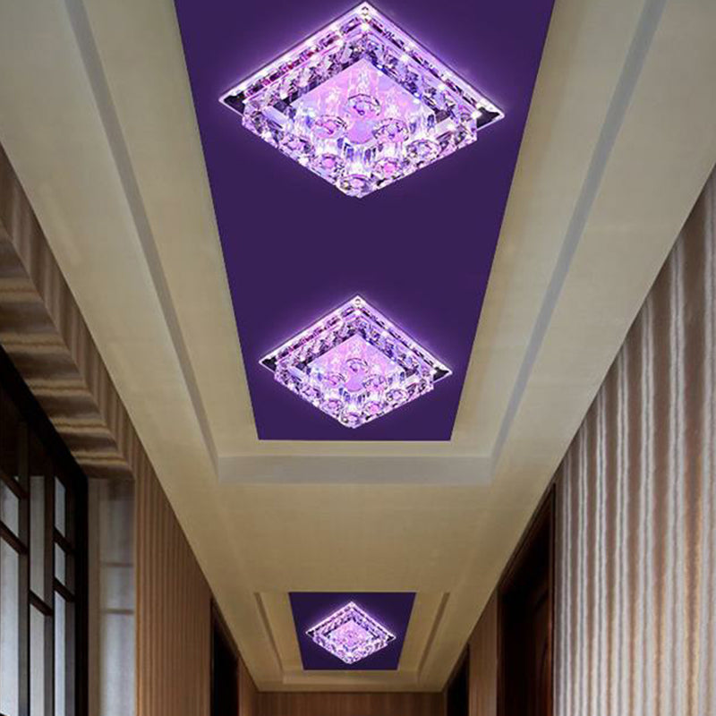 Crystal Square Shaped Flush Mount Modern LED Flushmount Ceiling Light for Hallway Purple Clearhalo 'Ceiling Lights' 'Close To Ceiling Lights' 'Close to ceiling' 'Flush mount' Lighting' 2107450