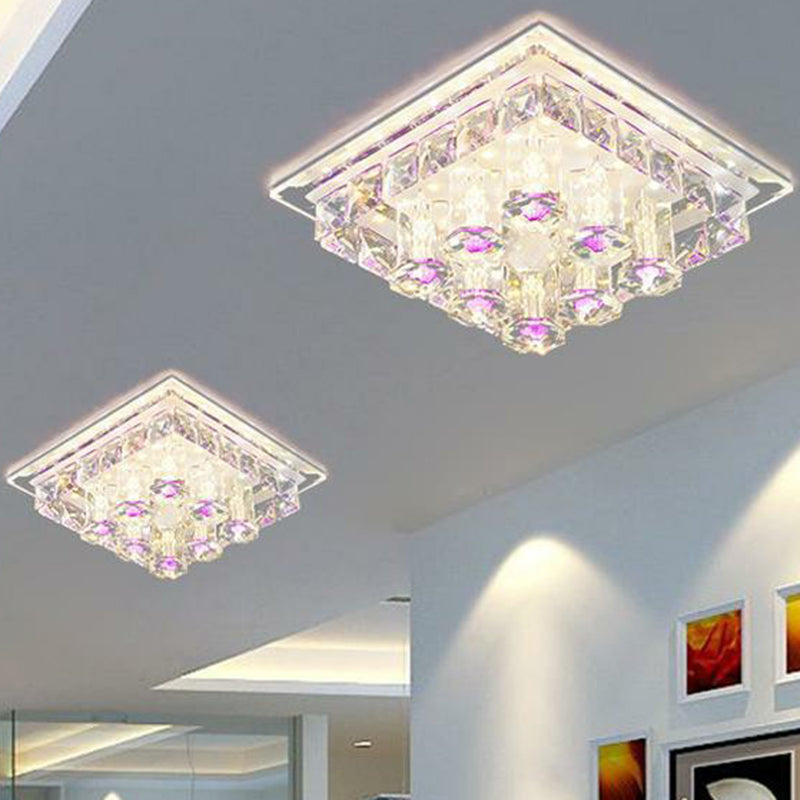 Crystal Square Shaped Flush Mount Modern LED Flushmount Ceiling Light for Hallway Purple Neutral (3500 - 4099 K) Clearhalo 'Ceiling Lights' 'Close To Ceiling Lights' 'Close to ceiling' 'Flush mount' Lighting' 2107452