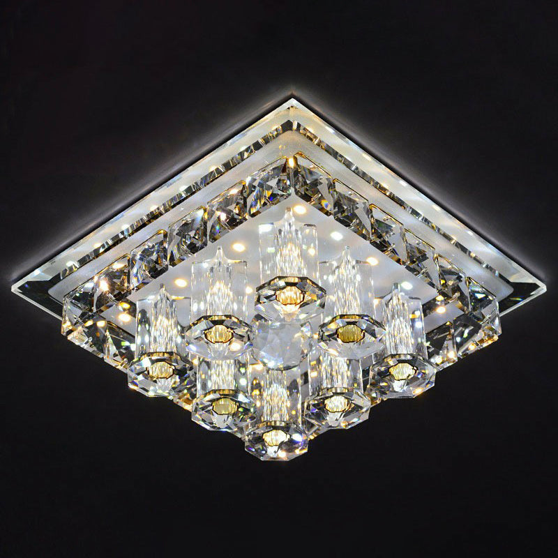 Crystal Square Shaped Flush Mount Modern LED Flushmount Ceiling Light for Hallway Coffee Clearhalo 'Ceiling Lights' 'Close To Ceiling Lights' 'Close to ceiling' 'Flush mount' Lighting' 2107453
