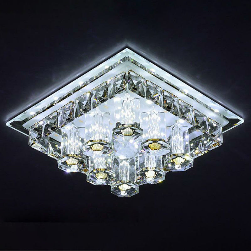 Crystal Square Shaped Flush Mount Modern LED Flushmount Ceiling Light for Hallway Coffee White Clearhalo 'Ceiling Lights' 'Close To Ceiling Lights' 'Close to ceiling' 'Flush mount' Lighting' 2107454