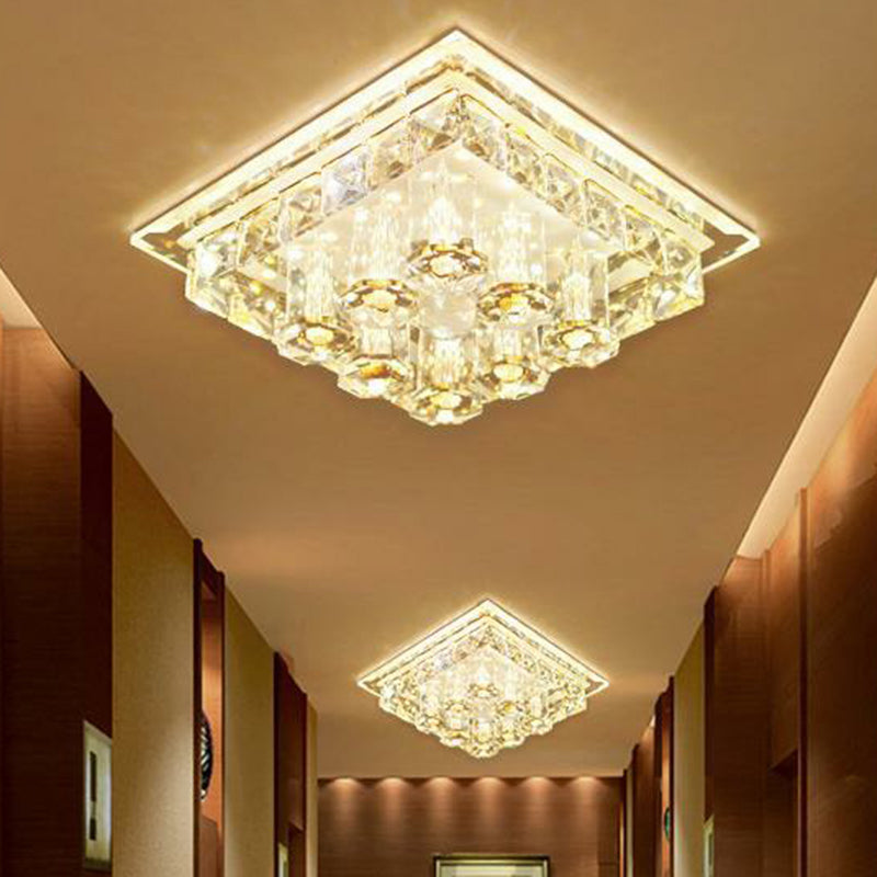 Crystal Square Shaped Flush Mount Modern LED Flushmount Ceiling Light for Hallway Coffee Warm Clearhalo 'Ceiling Lights' 'Close To Ceiling Lights' 'Close to ceiling' 'Flush mount' Lighting' 2107455