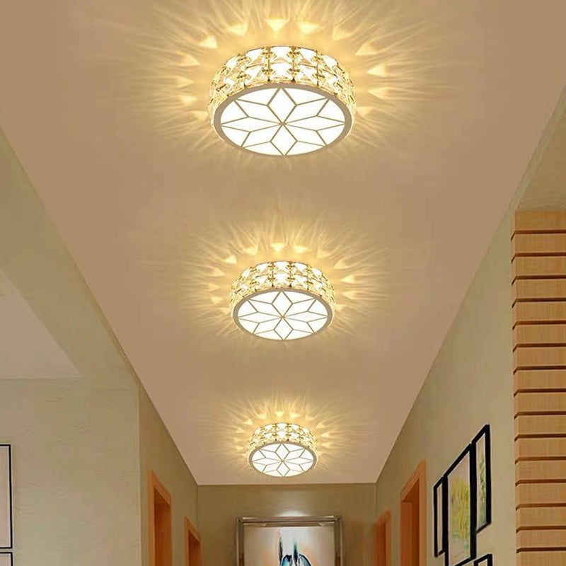 Round Shaped Corridor LED Flush Mount Crystal Modern Style Flush Ceiling Light Fixture White Warm Clearhalo 'Ceiling Lights' 'Close To Ceiling Lights' 'Close to ceiling' 'Flush mount' Lighting' 2107570