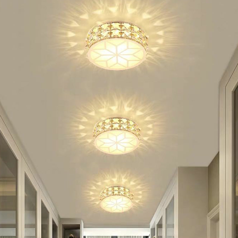 Round Shaped Corridor LED Flush Mount Crystal Modern Style Flush Ceiling Light Fixture Gold Warm Clearhalo 'Ceiling Lights' 'Close To Ceiling Lights' 'Close to ceiling' 'Flush mount' Lighting' 2107573