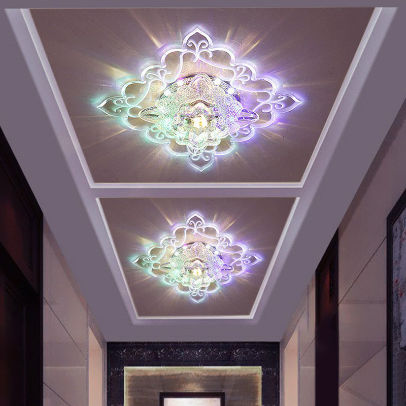 Square Entryway Flush Ceiling Light Crystal Contemporary LED Flush Mount Lighting Fixture in Clear Clear Multi Color Clearhalo 'Ceiling Lights' 'Close To Ceiling Lights' 'Close to ceiling' 'Flush mount' Lighting' 2107594