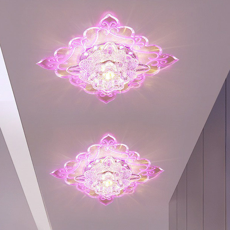 Square Entryway Flush Ceiling Light Crystal Contemporary LED Flush Mount Lighting Fixture in Clear Clear Purple Clearhalo 'Ceiling Lights' 'Close To Ceiling Lights' 'Close to ceiling' 'Flush mount' Lighting' 2107597