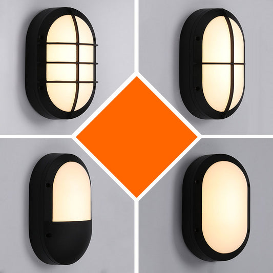 Black Oblong Shaped Sconce Lighting Modern Aluminum LED Wall Light Fixture for Courtyard Clearhalo 'Wall Lamps & Sconces' 'Wall Lights' Lighting' 2107771
