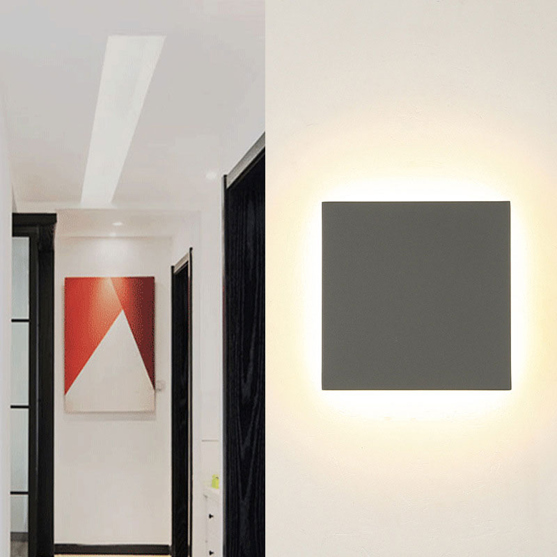 Geometric Courtyard LED Wall Mounted Light Aluminum Simplicity Wall Sconce Lighting in Grey Grey Square Plate Clearhalo 'Wall Lamps & Sconces' 'Wall Lights' Lighting' 2107782