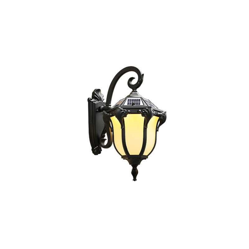 Traditional Bell LED Wall Mount Light Cream Glass Solar Wall Light Fixture for Outdoor Clearhalo 'Wall Lamps & Sconces' 'Wall Lights' Lighting' 2107849