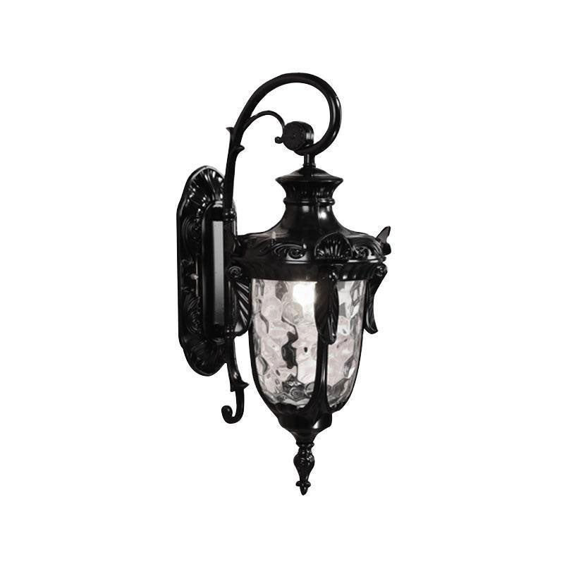 Black Bell Wall Light Classic Ripple Glass 1 Bulb Courtyard Wall Lighting Fixture for Outdoor Clearhalo 'Wall Lamps & Sconces' 'Wall Lights' Lighting' 2107859