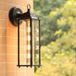 Glass Rectangle Shade Wall Sconce Rustic 1 Bulb Courtyard Wall Light Fixture in Black Black 14" A Clearhalo 'Wall Lamps & Sconces' 'Wall Lights' Lighting' 2107904