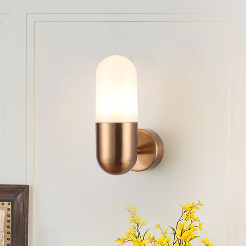 Capsule Metal Wall Sconce Light Postmodern 1 Light Black/Gray/White Wall Mounted Light for Bedroom Gold Clearhalo 'Cast Iron' 'Glass' 'Industrial' 'Modern wall lights' 'Modern' 'Tiffany' 'Traditional wall lights' 'Wall Lamps & Sconces' 'Wall Lights' Lighting' 210792