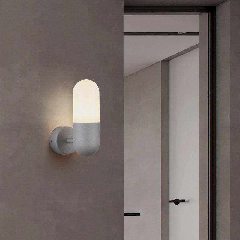 Capsule Metal Wall Sconce Light Postmodern 1 Light Black/Gray/White Wall Mounted Light for Bedroom Grey Clearhalo 'Cast Iron' 'Glass' 'Industrial' 'Modern wall lights' 'Modern' 'Tiffany' 'Traditional wall lights' 'Wall Lamps & Sconces' 'Wall Lights' Lighting' 210796