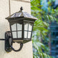 House Shaped Metallic Solar Wall Light Vintage Courtyard LED Wall Mounted Lamp with Frost Glass Shade Black Solar B Clearhalo 'Wall Lamps & Sconces' 'Wall Lights' Lighting' 2108022