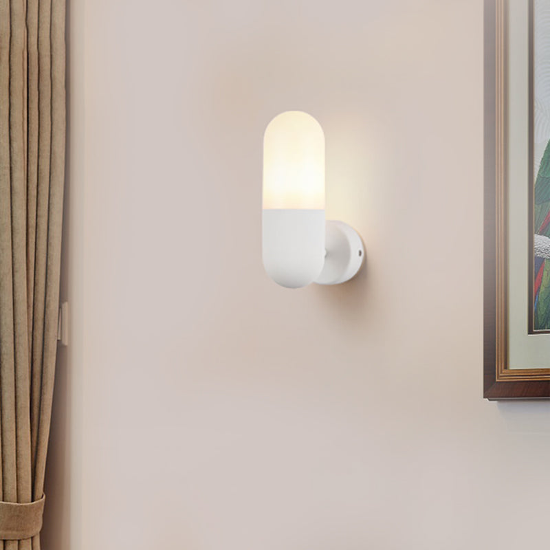 Capsule Metal Wall Sconce Light Postmodern 1 Light Black/Gray/White Wall Mounted Light for Bedroom White Clearhalo 'Cast Iron' 'Glass' 'Industrial' 'Modern wall lights' 'Modern' 'Tiffany' 'Traditional wall lights' 'Wall Lamps & Sconces' 'Wall Lights' Lighting' 210803