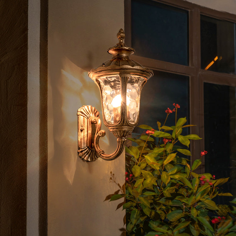 Bronze Bell Wall Mount Light Traditional Ripple Glass 1-Light Outdoor Wall Lighting Clearhalo 'Wall Lamps & Sconces' 'Wall Lights' Lighting' 2108038