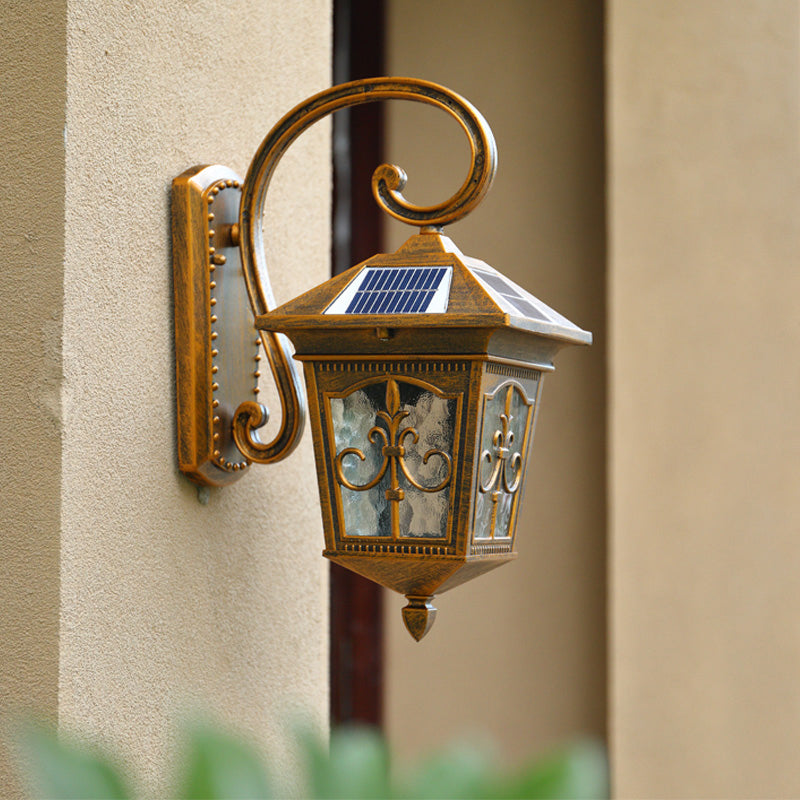 Classic House Shaped LED Wall Light Metallic Solar Wall Lighting Fixture with Glass Shade Bronze Solar A Clearhalo 'Wall Lamps & Sconces' 'Wall Lights' Lighting' 2108068