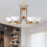 Cone White Glass Chandelier Lighting Traditional 3/6 Lights Living Room Pendant Lighting in Gold Clearhalo 'Ceiling Lights' 'Chandeliers' Lighting' options 210806