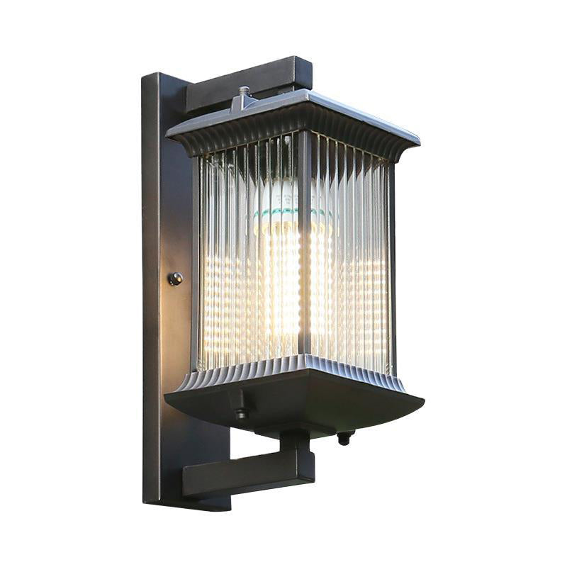Rectangular Ribbed Glass Wall Lamp Rustic 1 Bulb Courtyard Wall Light Fixture in Coffee Clearhalo 'Wall Lamps & Sconces' 'Wall Lights' Lighting' 2108108