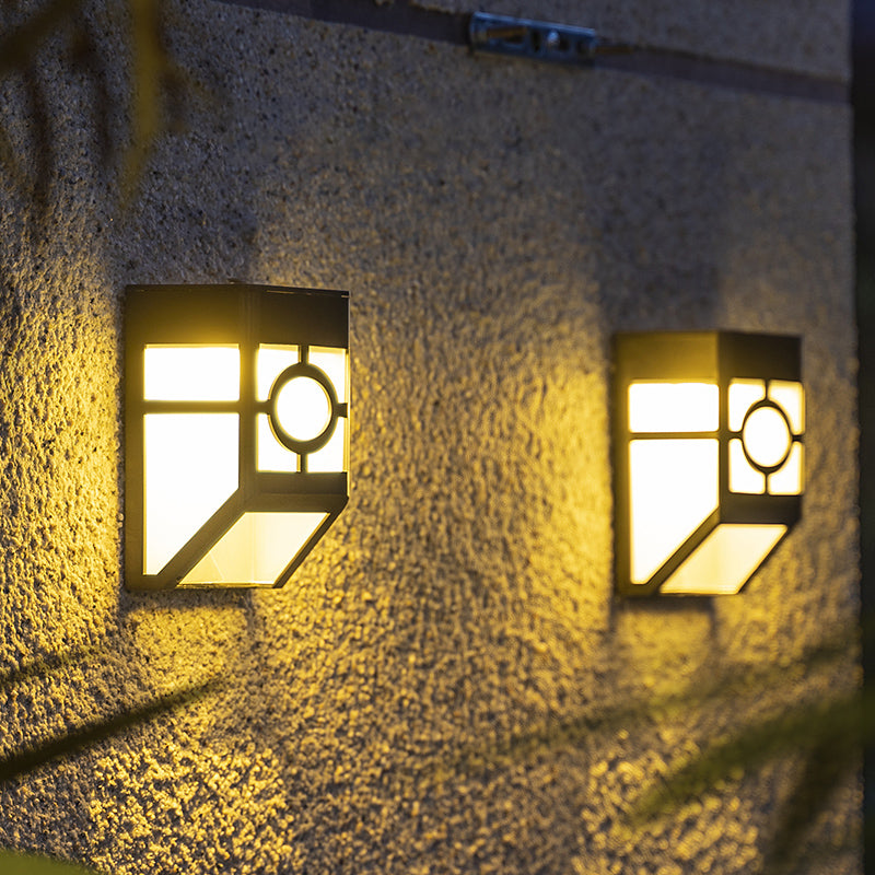 Acrylic Trapezoid Shaped Solar Wall Mount Light Retro Courtyard LED Flush Mount Sconce in Black Black Solar Warm Clearhalo 'Wall Lamps & Sconces' 'Wall Lights' Lighting' 2108125