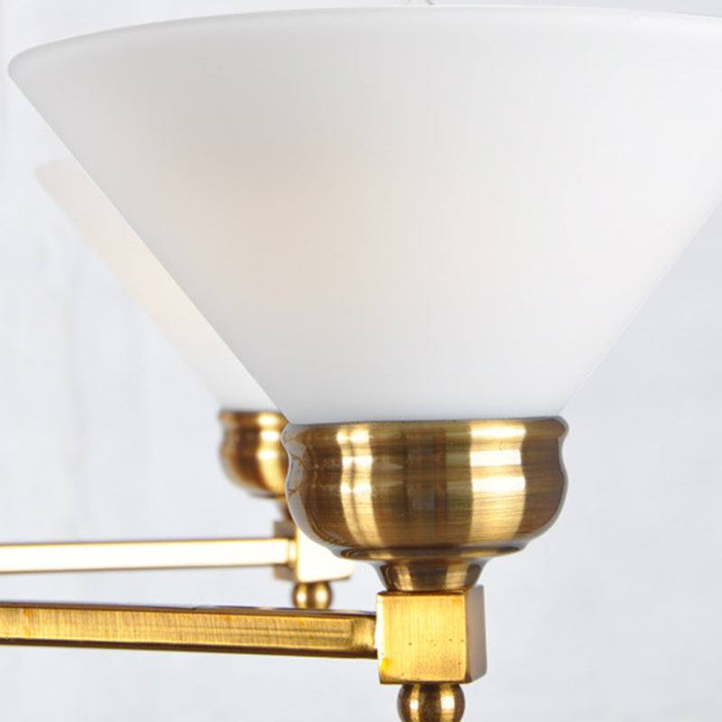 Cone White Glass Chandelier Lighting Traditional 3/6 Lights Living Room Pendant Lighting in Gold Clearhalo 'Ceiling Lights' 'Chandeliers' Lighting' options 210813