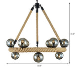Beige 9 Lights Chandelier Light Fixture Industrial Rope Spherical Pendant Lamp for Dining Room with Glass Shade Clearhalo 'Ceiling Lights' 'Chandeliers' 'Industrial Chandeliers' 'Industrial' 'Middle Century Chandeliers' 'Tiffany' Lighting' 210824