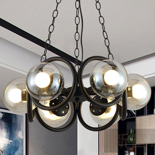 Black Ring Chandelier Lamp Industrial Clear Glass 6-Light Living Room Hanging Light with Globe Shade Clearhalo 'Ceiling Lights' 'Chandeliers' 'Glass shade' 'Glass' 'Industrial Chandeliers' 'Industrial' 'Middle Century Chandeliers' 'Pendant Lights' 'Tiffany' Lighting' 210876