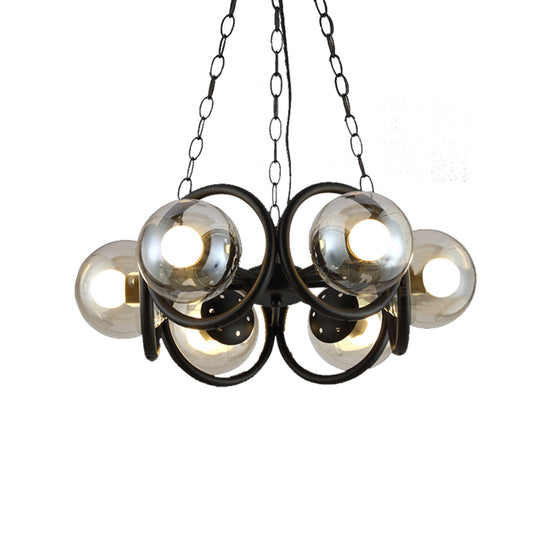 Black Ring Chandelier Lamp Industrial Clear Glass 6-Light Living Room Hanging Light with Globe Shade Clearhalo 'Ceiling Lights' 'Chandeliers' 'Glass shade' 'Glass' 'Industrial Chandeliers' 'Industrial' 'Middle Century Chandeliers' 'Pendant Lights' 'Tiffany' Lighting' 210877