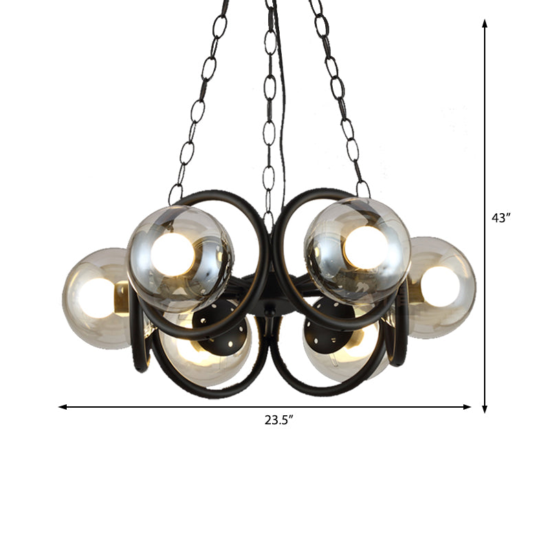Black Ring Chandelier Lamp Industrial Clear Glass 6-Light Living Room Hanging Light with Globe Shade Clearhalo 'Ceiling Lights' 'Chandeliers' 'Glass shade' 'Glass' 'Industrial Chandeliers' 'Industrial' 'Middle Century Chandeliers' 'Pendant Lights' 'Tiffany' Lighting' 210878