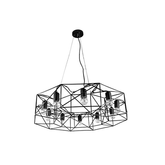 Black Geometric Pendant Lighting Farmhouse Clear Glass 10-Light Living Room Chandelier with Cage Clearhalo 'Cast Iron' 'Ceiling Lights' 'Chandeliers' 'Industrial Chandeliers' 'Industrial' 'Metal' 'Middle Century Chandeliers' 'Rustic Chandeliers' 'Tiffany' Lighting' 210883