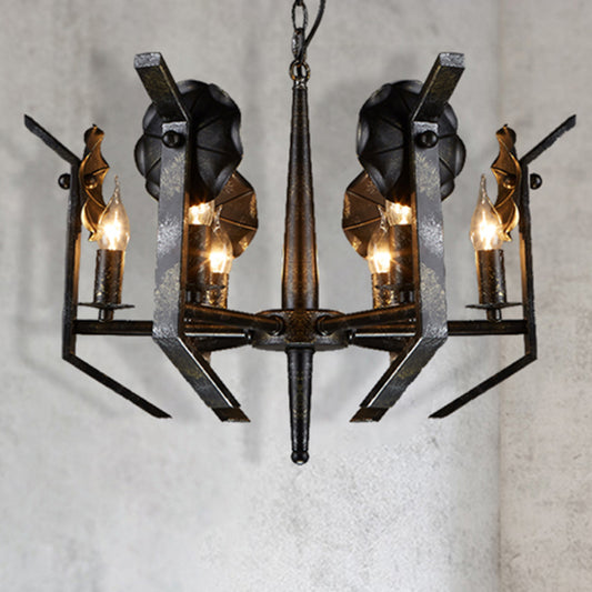 Metal Candle Hanging Chandelier Industrial 6-Light Dining Room Pendant Light in Antique Bronze Clearhalo 'Cast Iron' 'Ceiling Lights' 'Chandeliers' 'Industrial Chandeliers' 'Industrial' 'Metal' 'Middle Century Chandeliers' 'Rustic Chandeliers' 'Tiffany' Lighting' 210886