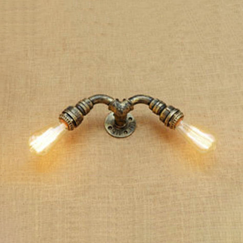 2 Heads Wall Sconce Light with Water Pipe Wrought Iron Industrial Restaurant Wall Lighting in Bronze/Antique Brass Clearhalo 'Art deco wall lights' 'Cast Iron' 'Glass' 'Industrial wall lights' 'Industrial' 'Middle century wall lights' 'Modern' 'Rustic wall lights' 'Tiffany' 'Traditional wall lights' 'Wall Lamps & Sconces' 'Wall Lights' Lighting' 21092