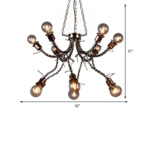 10-Light Human Shade Chandelier Loft Style Black Metal Pendant Light Fixture in Bedroom with Sputnik Shape Clearhalo 'Cast Iron' 'Ceiling Lights' 'Chandeliers' 'Industrial Chandeliers' 'Industrial' 'Metal' 'Middle Century Chandeliers' 'Rustic Chandeliers' 'Tiffany' Lighting' 210920