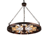 Metal Rust Pendant Lamp Wheel 12-Light Industrial Chandelier Light Fixture with Chain Clearhalo 'Cast Iron' 'Ceiling Lights' 'Chandeliers' 'Industrial Chandeliers' 'Industrial' 'Metal' 'Middle Century Chandeliers' 'Rustic Chandeliers' 'Tiffany' Lighting' 210923