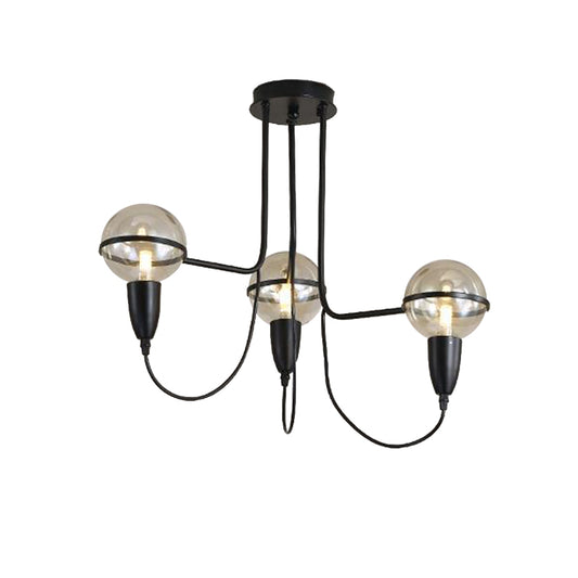 3 Lights Ceiling Lighting Traditional Globe Clear Glass Cluster Pendant in Black for Bedroom Clearhalo 'Ceiling Lights' 'Chandeliers' 'Glass shade' 'Glass' 'Pendant Lights' Lighting' 210928