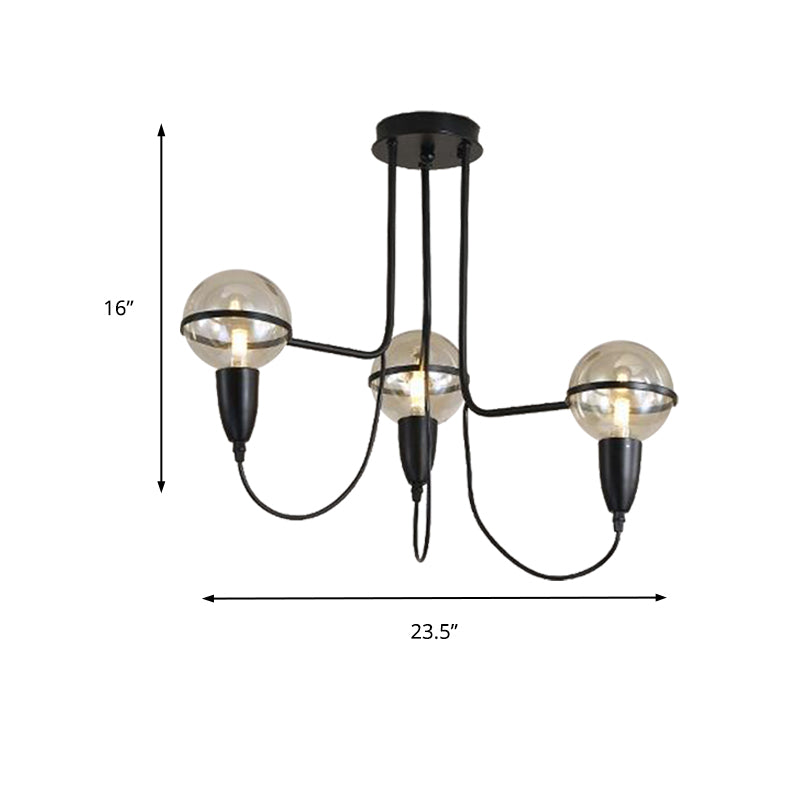 3 Lights Ceiling Lighting Traditional Globe Clear Glass Cluster Pendant in Black for Bedroom Clearhalo 'Ceiling Lights' 'Chandeliers' 'Glass shade' 'Glass' 'Pendant Lights' Lighting' 210929