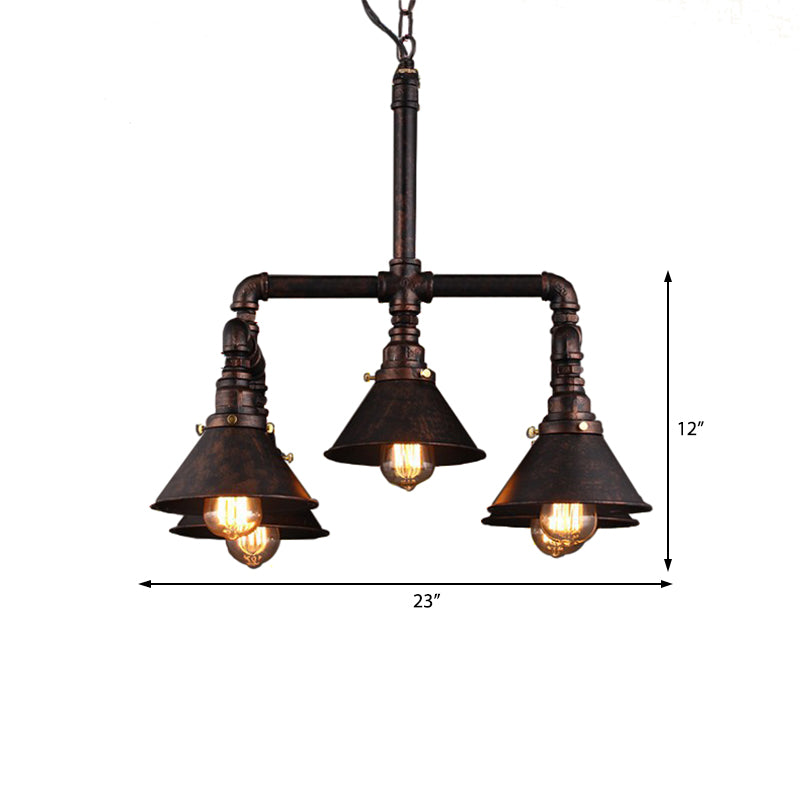 5-Bulb Ceiling Lamp with Cone Shade Metal Industrial Dining Room Chandelier Pendant Light in Rust Clearhalo 'Cast Iron' 'Ceiling Lights' 'Chandeliers' 'Industrial Chandeliers' 'Industrial' 'Metal' 'Middle Century Chandeliers' 'Rustic Chandeliers' 'Tiffany' Lighting' 210946