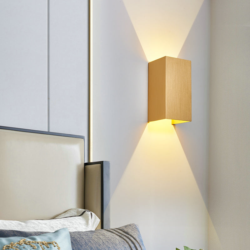 Cuboid Up and Down LED Wall Sconce Contemporary Metal Gold/Coffee/Grey Sconce Light Fixture for Bedroom Gold Clearhalo 'Cast Iron' 'Glass' 'Industrial' 'Modern wall lights' 'Modern' 'Tiffany' 'Traditional wall lights' 'Wall Lamps & Sconces' 'Wall Lights' Lighting' 210951