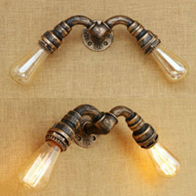 2 Heads Wall Sconce Light with Water Pipe Wrought Iron Industrial Restaurant Wall Lighting in Bronze/Antique Brass Clearhalo 'Art deco wall lights' 'Cast Iron' 'Glass' 'Industrial wall lights' 'Industrial' 'Middle century wall lights' 'Modern' 'Rustic wall lights' 'Tiffany' 'Traditional wall lights' 'Wall Lamps & Sconces' 'Wall Lights' Lighting' 21095