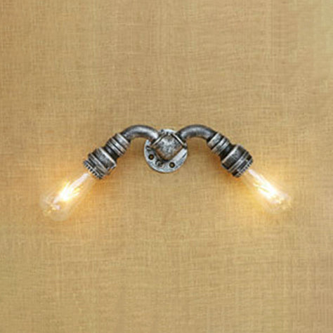 2 Heads Wall Sconce Light with Water Pipe Wrought Iron Industrial Restaurant Wall Lighting in Bronze/Antique Brass Clearhalo 'Art deco wall lights' 'Cast Iron' 'Glass' 'Industrial wall lights' 'Industrial' 'Middle century wall lights' 'Modern' 'Rustic wall lights' 'Tiffany' 'Traditional wall lights' 'Wall Lamps & Sconces' 'Wall Lights' Lighting' 21097