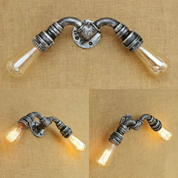 2 Heads Wall Sconce Light with Water Pipe Wrought Iron Industrial Restaurant Wall Lighting in Bronze/Antique Brass Clearhalo 'Art deco wall lights' 'Cast Iron' 'Glass' 'Industrial wall lights' 'Industrial' 'Middle century wall lights' 'Modern' 'Rustic wall lights' 'Tiffany' 'Traditional wall lights' 'Wall Lamps & Sconces' 'Wall Lights' Lighting' 21098