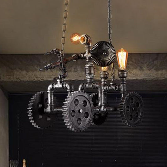 Antique Silver 3 Lights Chandelier Light Fixture Industrial Metal Gear Pendant Lamp with Robot Aged Silver Clearhalo 'Cast Iron' 'Ceiling Lights' 'Chandeliers' 'Industrial Chandeliers' 'Industrial' 'Metal' 'Middle Century Chandeliers' 'Rustic Chandeliers' 'Tiffany' Lighting' 211013