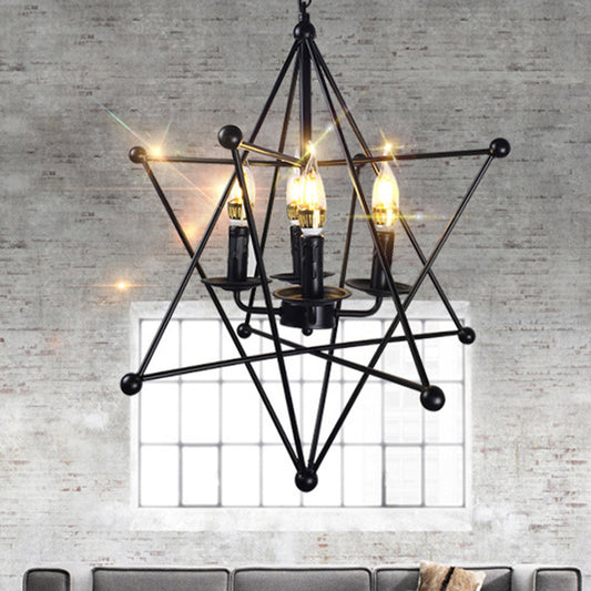 4-Light Metal Hanging Chandelier Industrial Black Candle Living Room Pendant Light Fixture with Cage Clearhalo 'Cast Iron' 'Ceiling Lights' 'Chandeliers' 'Industrial Chandeliers' 'Industrial' 'Metal' 'Middle Century Chandeliers' 'Rustic Chandeliers' 'Tiffany' Lighting' 211074