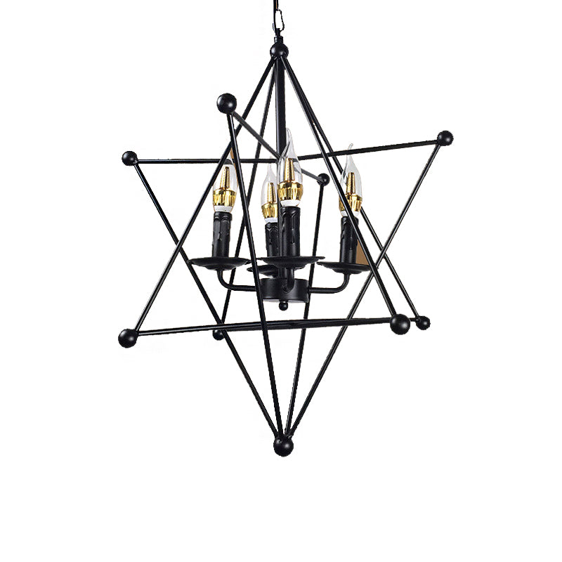 4-Light Metal Hanging Chandelier Industrial Black Candle Living Room Pendant Light Fixture with Cage Clearhalo 'Cast Iron' 'Ceiling Lights' 'Chandeliers' 'Industrial Chandeliers' 'Industrial' 'Metal' 'Middle Century Chandeliers' 'Rustic Chandeliers' 'Tiffany' Lighting' 211075