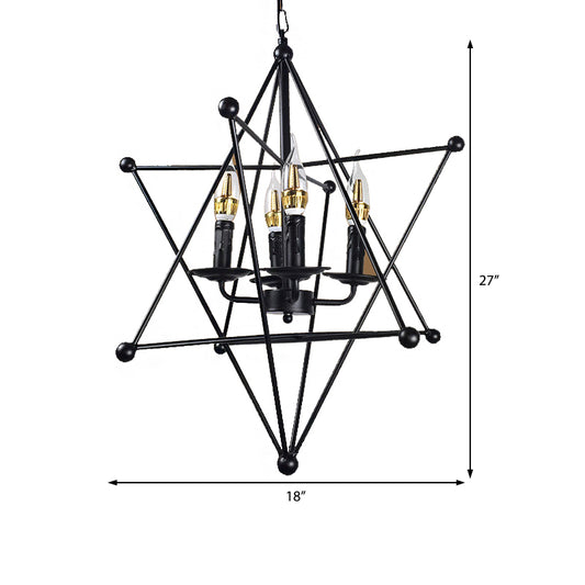 4-Light Metal Hanging Chandelier Industrial Black Candle Living Room Pendant Light Fixture with Cage Clearhalo 'Cast Iron' 'Ceiling Lights' 'Chandeliers' 'Industrial Chandeliers' 'Industrial' 'Metal' 'Middle Century Chandeliers' 'Rustic Chandeliers' 'Tiffany' Lighting' 211076