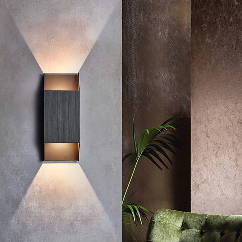 1 Light Bedroom Up and Down LED Wall Sconce with Geometric Metal Shade Black/Grey/White Wall Mount Light Black Clearhalo 'Cast Iron' 'Glass' 'Industrial' 'Modern wall lights' 'Modern' 'Tiffany' 'Traditional wall lights' 'Wall Lamps & Sconces' 'Wall Lights' Lighting' 211098