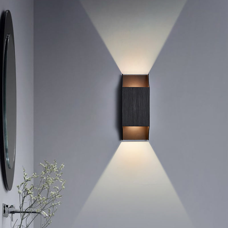 1 Light Bedroom Up and Down LED Wall Sconce with Geometric Metal Shade Black/Grey/White Wall Mount Light Clearhalo 'Cast Iron' 'Glass' 'Industrial' 'Modern wall lights' 'Modern' 'Tiffany' 'Traditional wall lights' 'Wall Lamps & Sconces' 'Wall Lights' Lighting' 211099