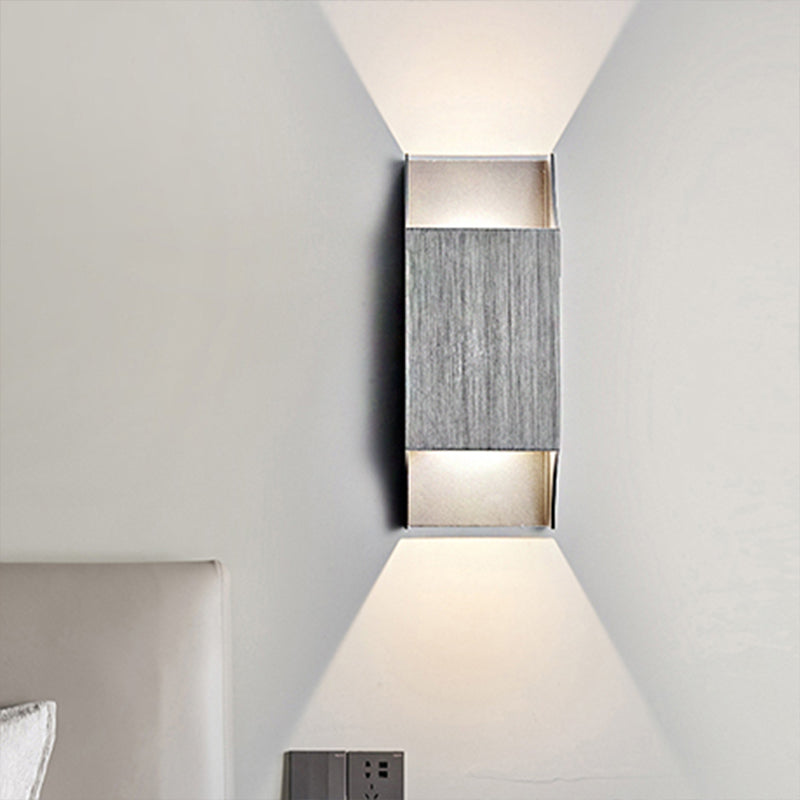 1 Light Bedroom Up and Down LED Wall Sconce with Geometric Metal Shade Black/Grey/White Wall Mount Light Clearhalo 'Cast Iron' 'Glass' 'Industrial' 'Modern wall lights' 'Modern' 'Tiffany' 'Traditional wall lights' 'Wall Lamps & Sconces' 'Wall Lights' Lighting' 211108