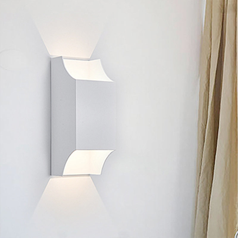 1 Light Bedroom Up and Down LED Wall Sconce with Geometric Metal Shade Black/Grey/White Wall Mount Light White Clearhalo 'Cast Iron' 'Glass' 'Industrial' 'Modern wall lights' 'Modern' 'Tiffany' 'Traditional wall lights' 'Wall Lamps & Sconces' 'Wall Lights' Lighting' 211109