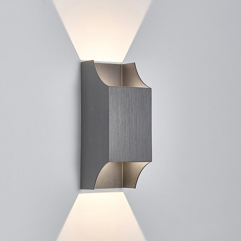 1 Light Bedroom Up and Down LED Wall Sconce with Geometric Metal Shade Black/Grey/White Wall Mount Light Grey Clearhalo 'Cast Iron' 'Glass' 'Industrial' 'Modern wall lights' 'Modern' 'Tiffany' 'Traditional wall lights' 'Wall Lamps & Sconces' 'Wall Lights' Lighting' 211111