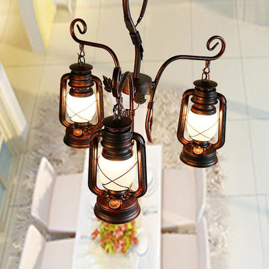 Lantern Opal Glass Light Chandelier Coastal 3 Light Dining Room Pendant Lighting in Weathered Copper Clearhalo 'Cast Iron' 'Ceiling Lights' 'Chandeliers' 'Industrial Chandeliers' 'Industrial' 'Metal' 'Middle Century Chandeliers' 'Rustic Chandeliers' 'Tiffany' Lighting' 211158